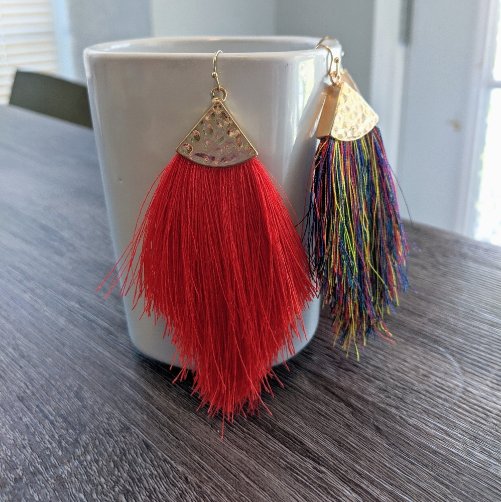 BOGO New Silky Tassel Feather Fringe drop earrings - Picture 2 of 5